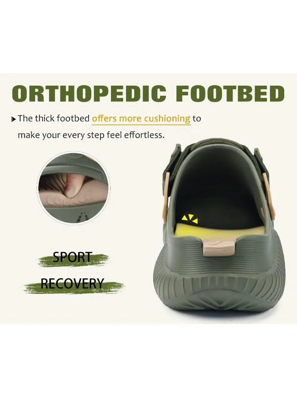 Men's Green Beige Recovery Clogs Comfortable Orthopedic Mules Thick Sandal Shoes